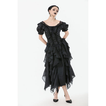 Dark in Love Women's Corset Top Seraphina Ruched Puff-Sleeve Black - Sleeve Detail - QHA UK