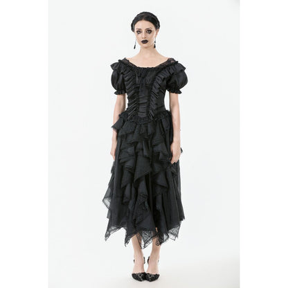 Dark in Love Women's Corset Top Seraphina Ruched Puff-Sleeve Black - Sleeve Detail - QHA UK