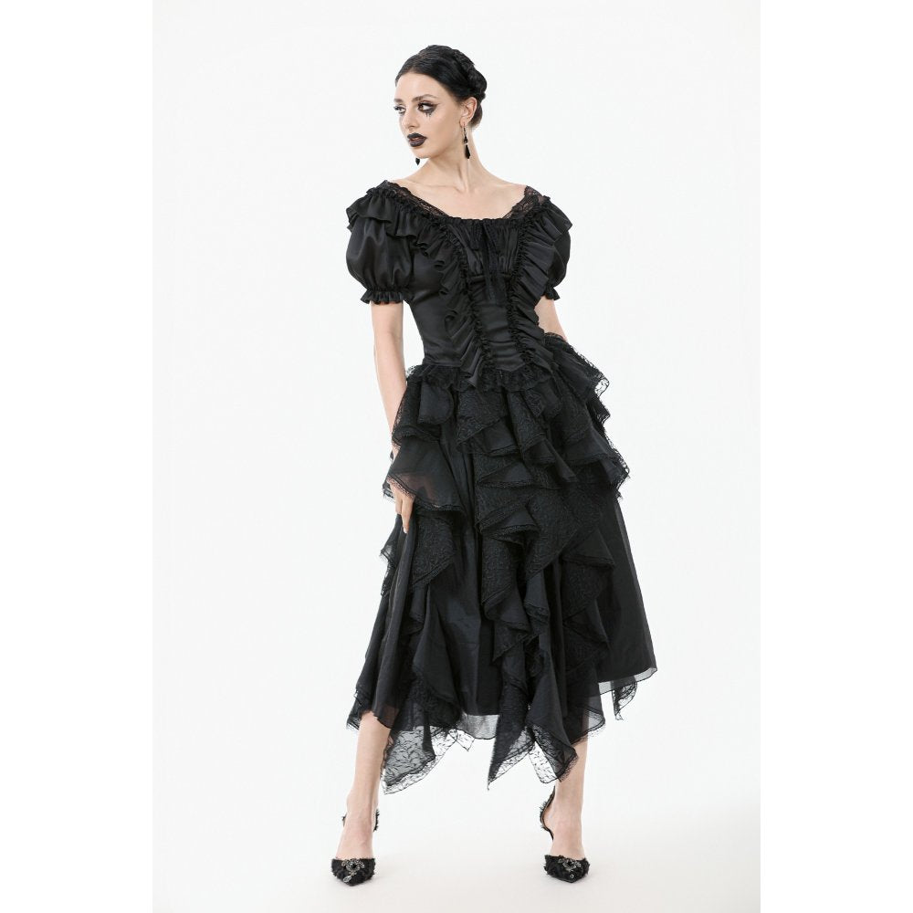 Dark in Love Women's Corset Top Seraphina Ruched Puff-Sleeve Black - Sleeve Detail - QHA UK