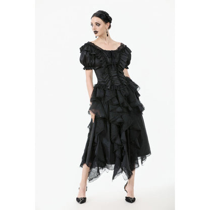 Dark in Love Women's Corset Top Seraphina Ruched Puff-Sleeve Black - Sleeve Detail - QHA UK