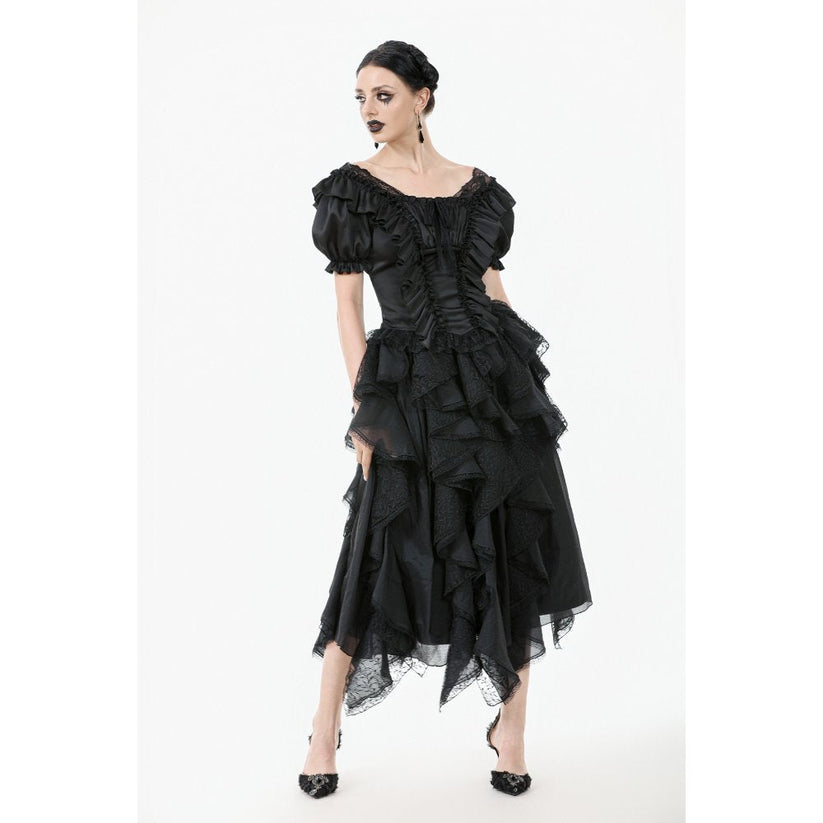 Dark in Love Women's Corset Top Seraphina Ruched Puff-Sleeve Black - Sleeve Detail - QHA UK