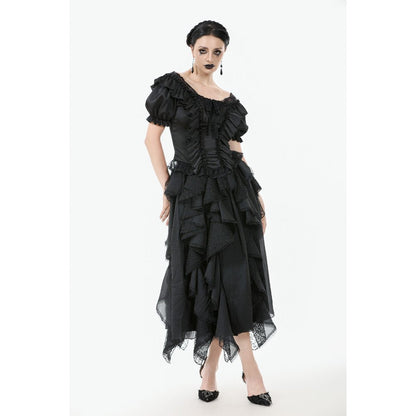 Dark in Love Women's Corset Top Seraphina Ruched Puff-Sleeve Black - Sleeve Detail - QHA UK