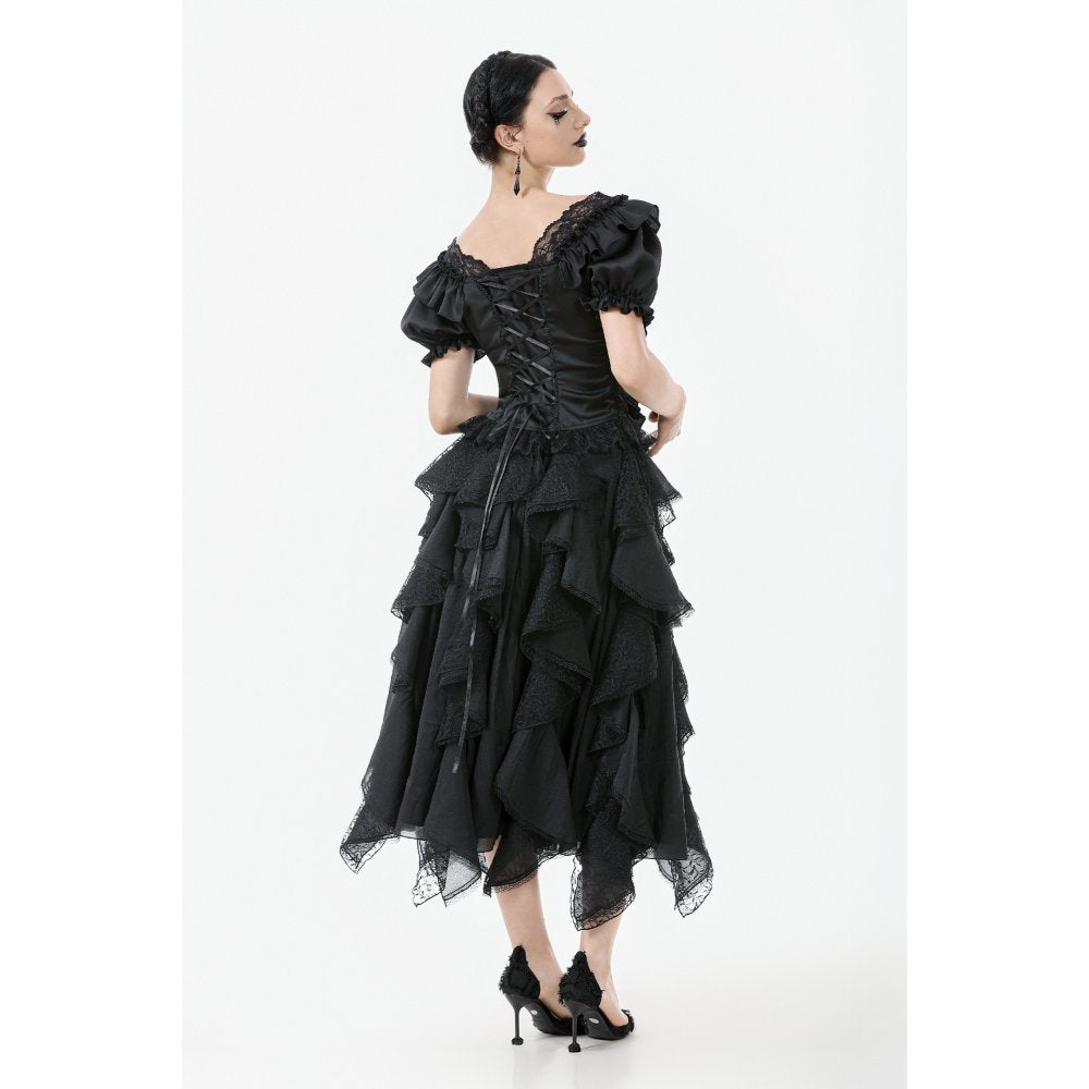 Dark in Love Women's Corset Top Seraphina Ruched Puff-Sleeve Black - Sleeve Detail - QHA UK