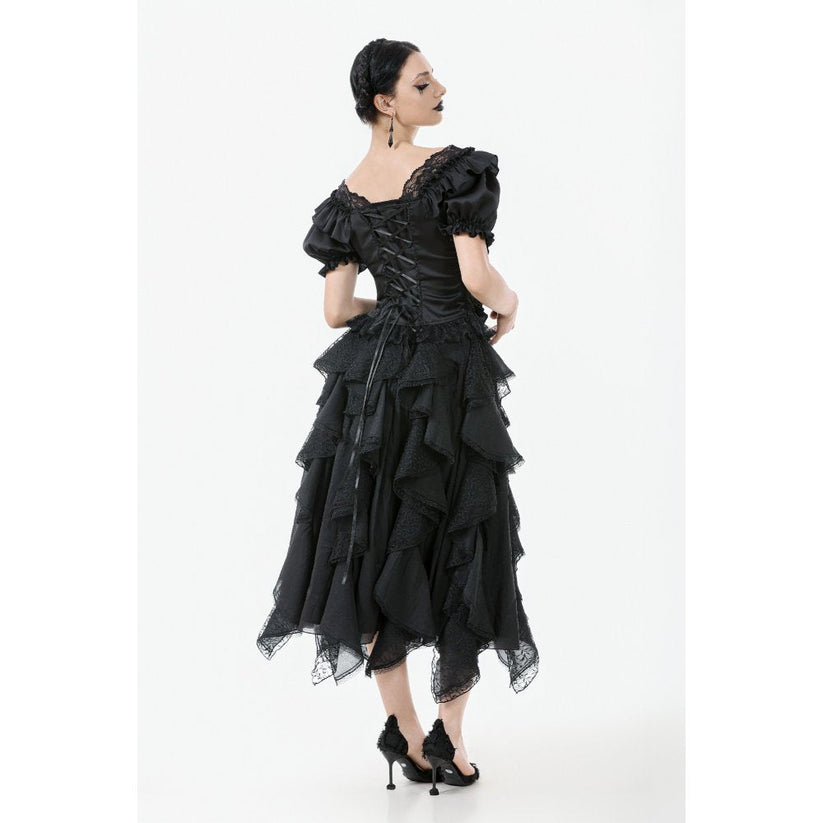 Dark in Love Women's Corset Top Seraphina Ruched Puff-Sleeve Black - Sleeve Detail - QHA UK