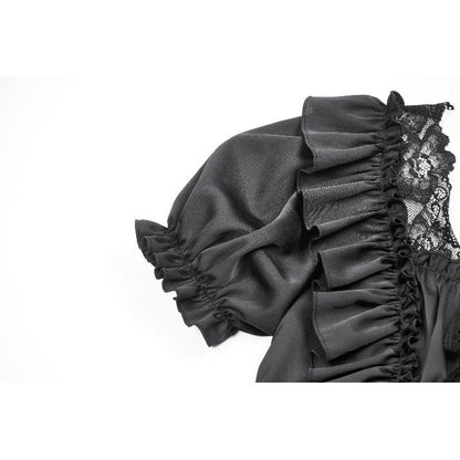 Dark in Love Women's Corset Top Seraphina Ruched Puff-Sleeve Black - Sleeve Detail - QHA UK