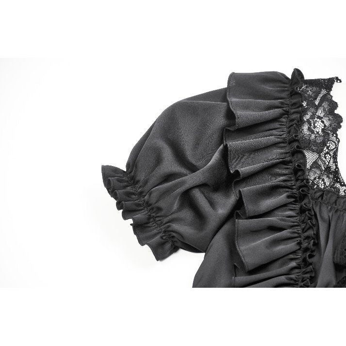 Dark in Love Women's Corset Top Seraphina Ruched Puff-Sleeve Black - Sleeve Detail - QHA UK