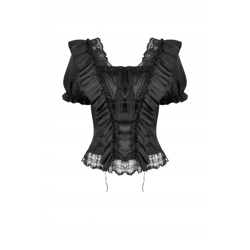 Dark in Love Women's Corset Top Seraphina Ruched Puff-Sleeve Black - Sleeve Detail - QHA UK