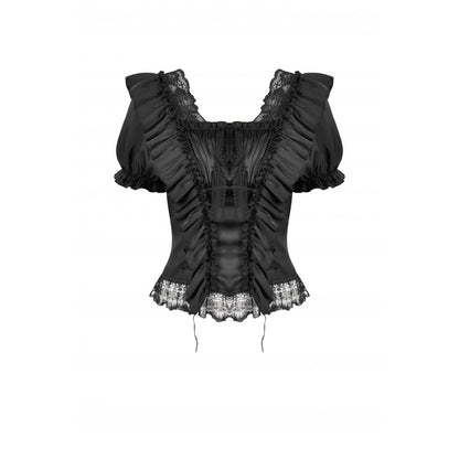 Dark in Love Women's Corset Top Seraphina Ruched Puff-Sleeve Black - Sleeve Detail - QHA UK
