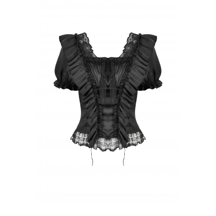 Dark in Love Women's Corset Top Seraphina Ruched Puff-Sleeve Black - Sleeve Detail - QHA UK