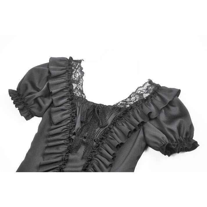 Dark in Love Women's Corset Top Seraphina Ruched Puff-Sleeve Black - Sleeve Detail - QHA UK