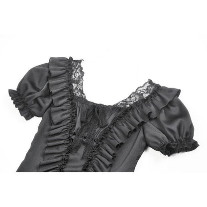 Dark in Love Women's Corset Top Seraphina Ruched Puff-Sleeve Black - Sleeve Detail - QHA UK