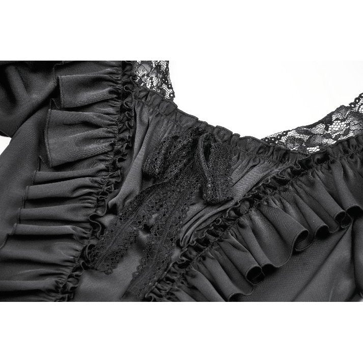 Dark in Love Women's Corset Top Seraphina Ruched Puff-Sleeve Black - Sleeve Detail - QHA UK