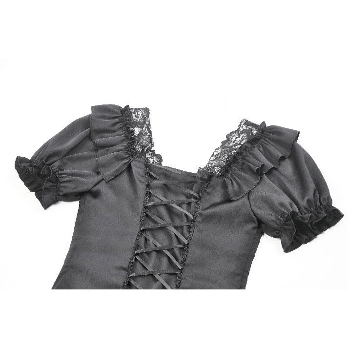 Dark in Love Women's Corset Top Seraphina Ruched Puff-Sleeve Black - Sleeve Detail - QHA UK