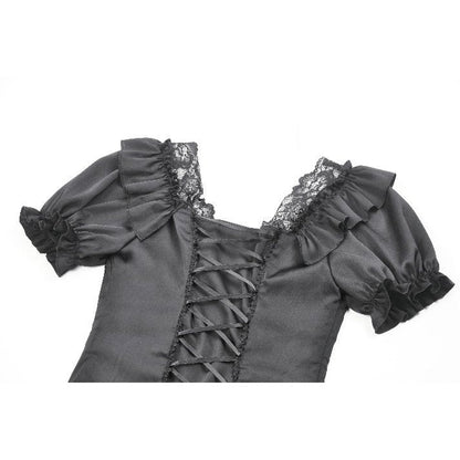 Dark in Love Women's Corset Top Seraphina Ruched Puff-Sleeve Black - Sleeve Detail - QHA UK
