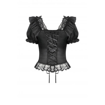 Dark in Love Women's Corset Top Seraphina Ruched Puff-Sleeve Black - Sleeve Detail - QHA UK