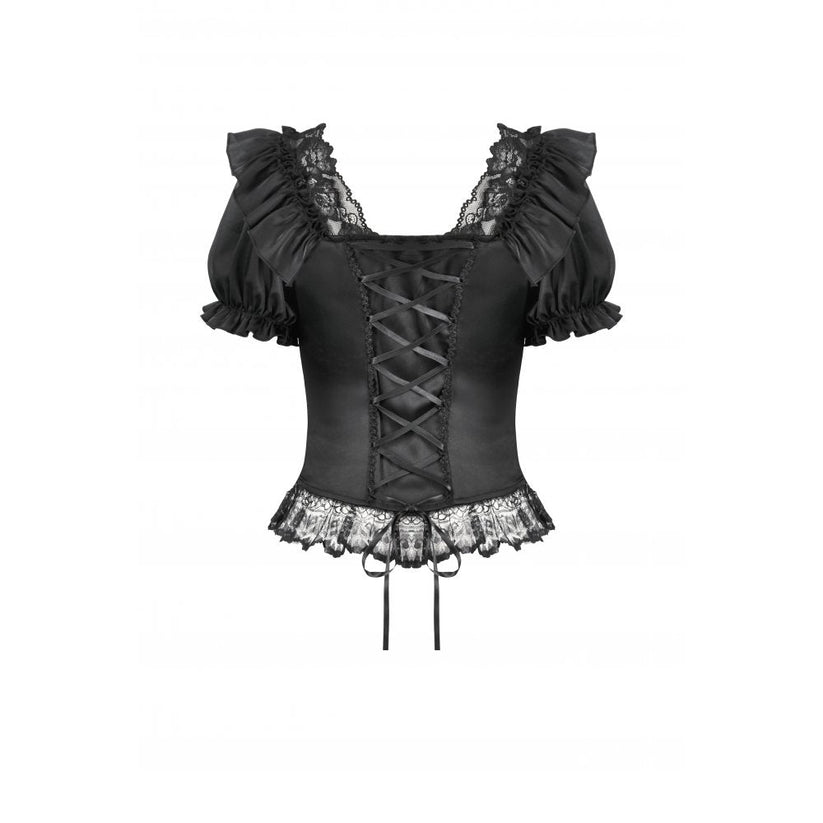 Dark in Love Women's Corset Top Seraphina Ruched Puff-Sleeve Black - Sleeve Detail - QHA UK
