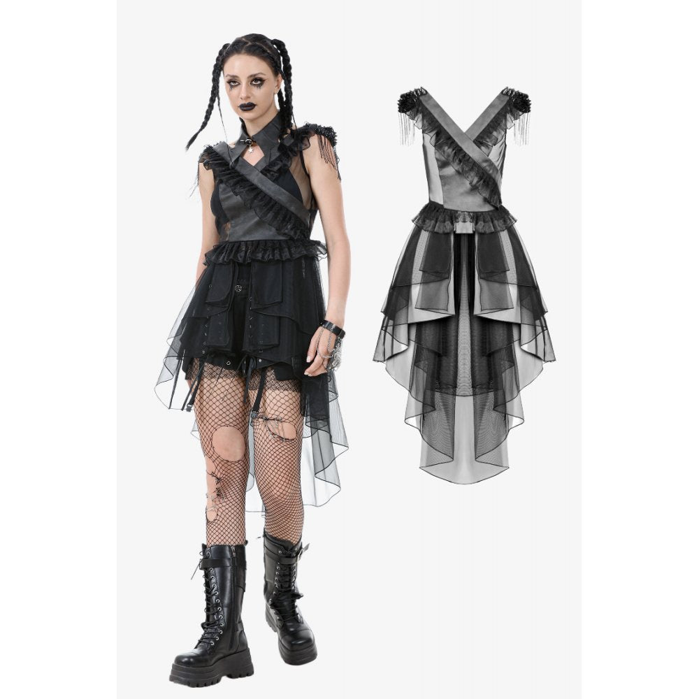 Dark in Love Gothic Dress Seraphina Tiered Mesh and Ruffle Layer - QHA UK