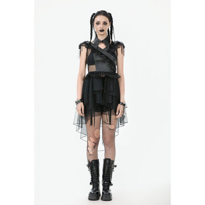 Dark in Love Gothic Dress Seraphina Tiered Mesh and Ruffle Layer - QHA UK