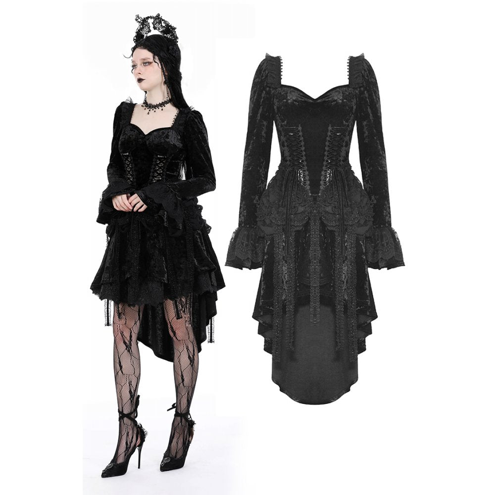 Dark in Love Women's Gothic Dress Seraphina Velvet Lace UK 8-18 - QHA UK