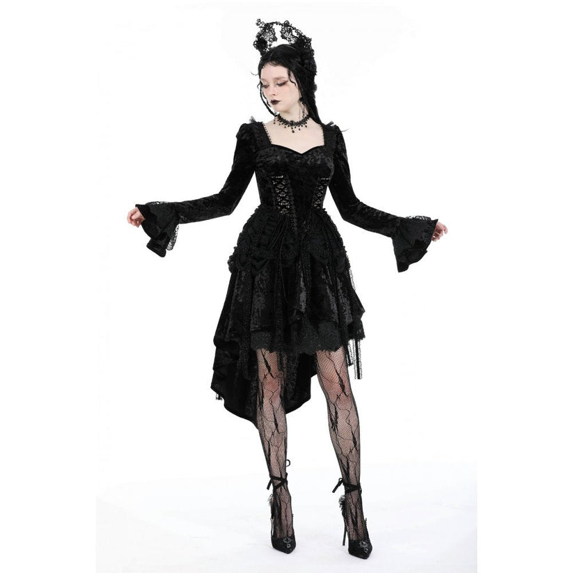 Dark in Love Women's Gothic Dress Seraphina Velvet Lace UK 8-18 - QHA UK