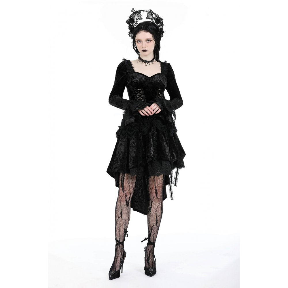 Dark in Love Women's Gothic Dress Seraphina Velvet Lace UK 8-18 - QHA UK