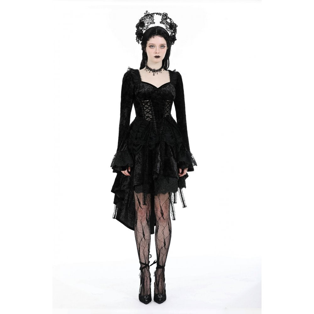 Dark in Love Women's Gothic Dress Seraphina Velvet Lace UK 8-18 - QHA UK