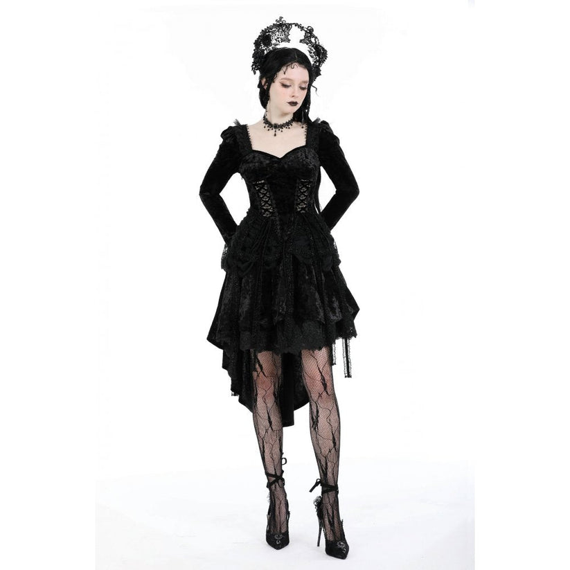Dark in Love Women's Gothic Dress Seraphina Velvet Lace UK 8-18 - QHA UK