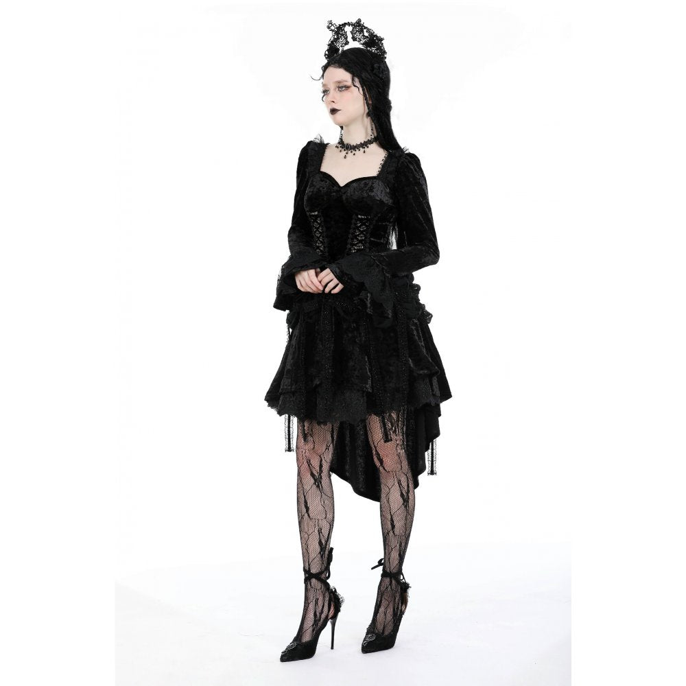 Dark in Love Women's Gothic Dress Seraphina Velvet Lace UK 8-18 - QHA UK