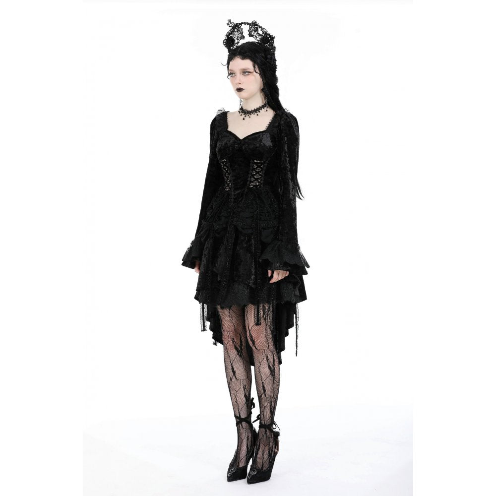 Dark in Love Women's Gothic Dress Seraphina Velvet Lace UK 8-18 - QHA UK