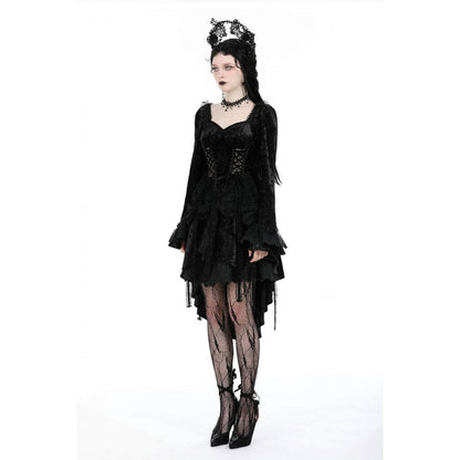 Dark in Love Women's Gothic Dress Seraphina Velvet Lace UK 8-18 - QHA UK