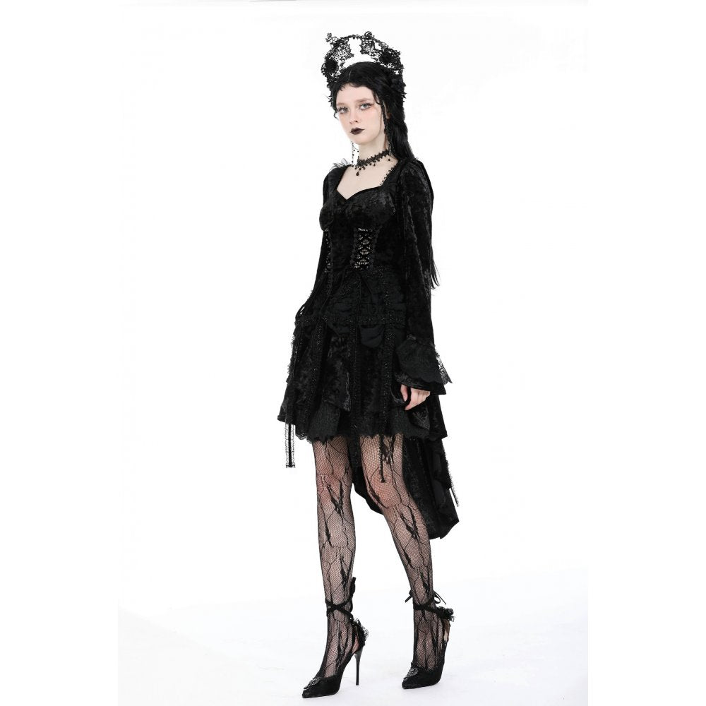 Dark in Love Women's Gothic Dress Seraphina Velvet Lace UK 8-18 - QHA UK