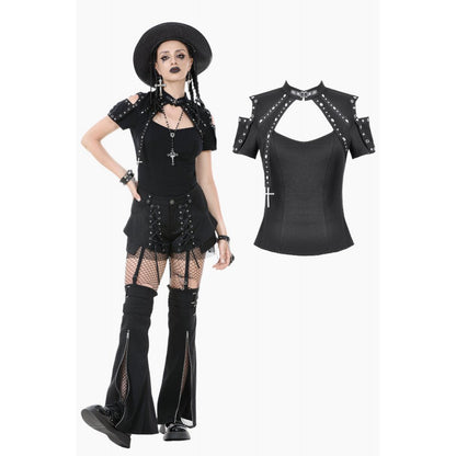 Dark in Love Women's Gothic Blouse Seraphine Lace Off-Shoulder Top - QHA UK
