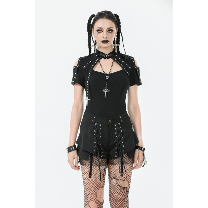 Dark in Love Women's Gothic Blouse Seraphine Lace Off-Shoulder Top - QHA UK