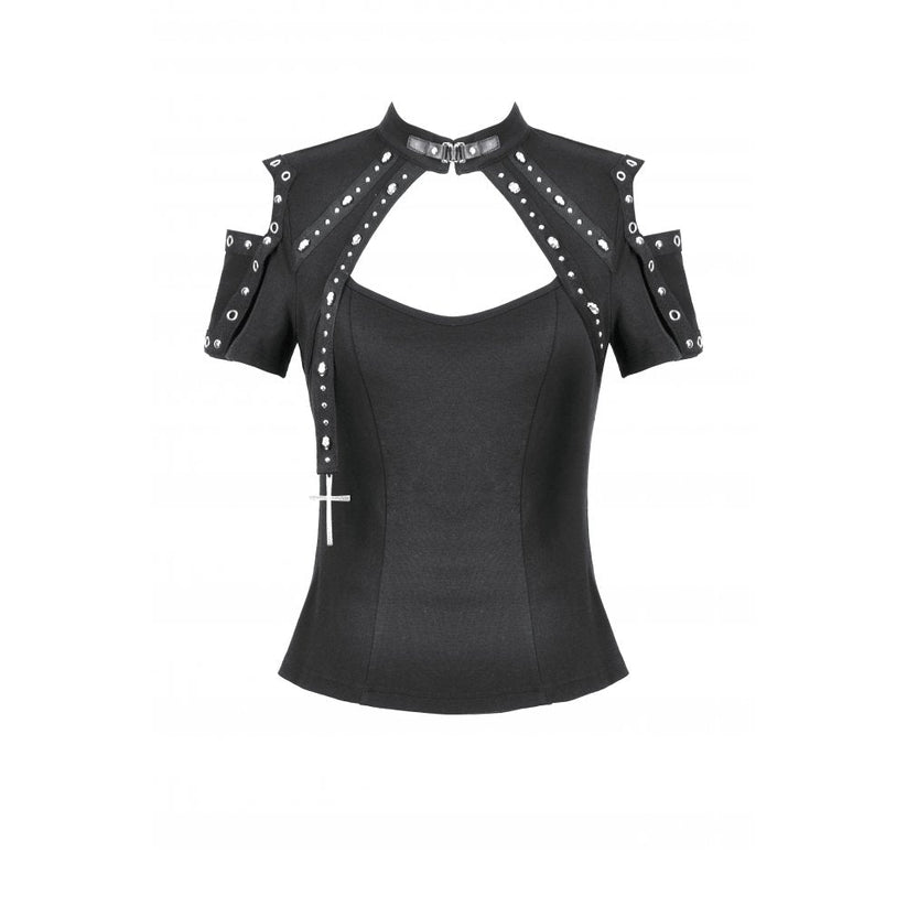 Dark in Love Women's Gothic Blouse Seraphine Lace Off-Shoulder Top - QHA UK