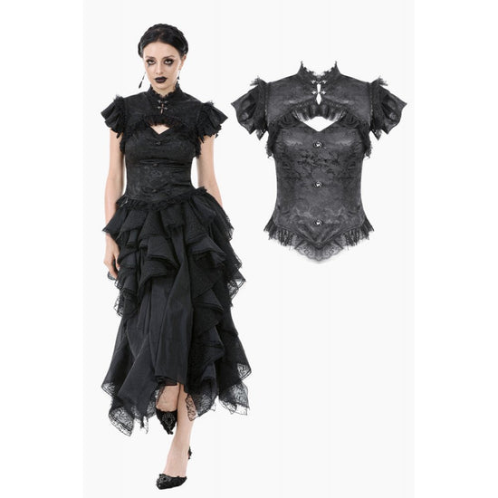 Dark in Love Women's Gothic Blouse Seraphine Lace Shoulder Top UK 8-18 - QHA UK