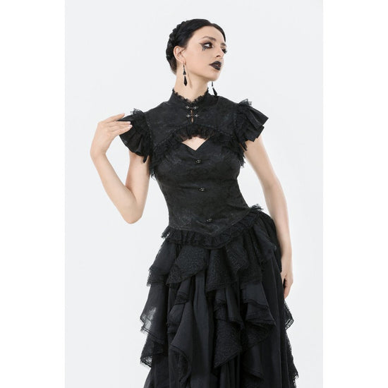 Dark in Love Women's Gothic Blouse Seraphine Lace Shoulder Top UK 8-18 - QHA UK