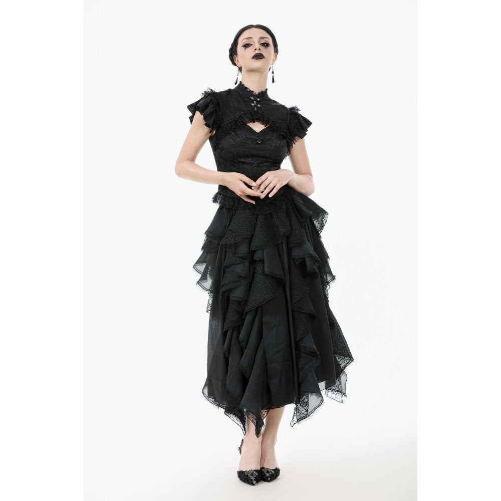 Dark in Love Women's Gothic Blouse Seraphine Lace Shoulder Top UK 8-18 - QHA UK