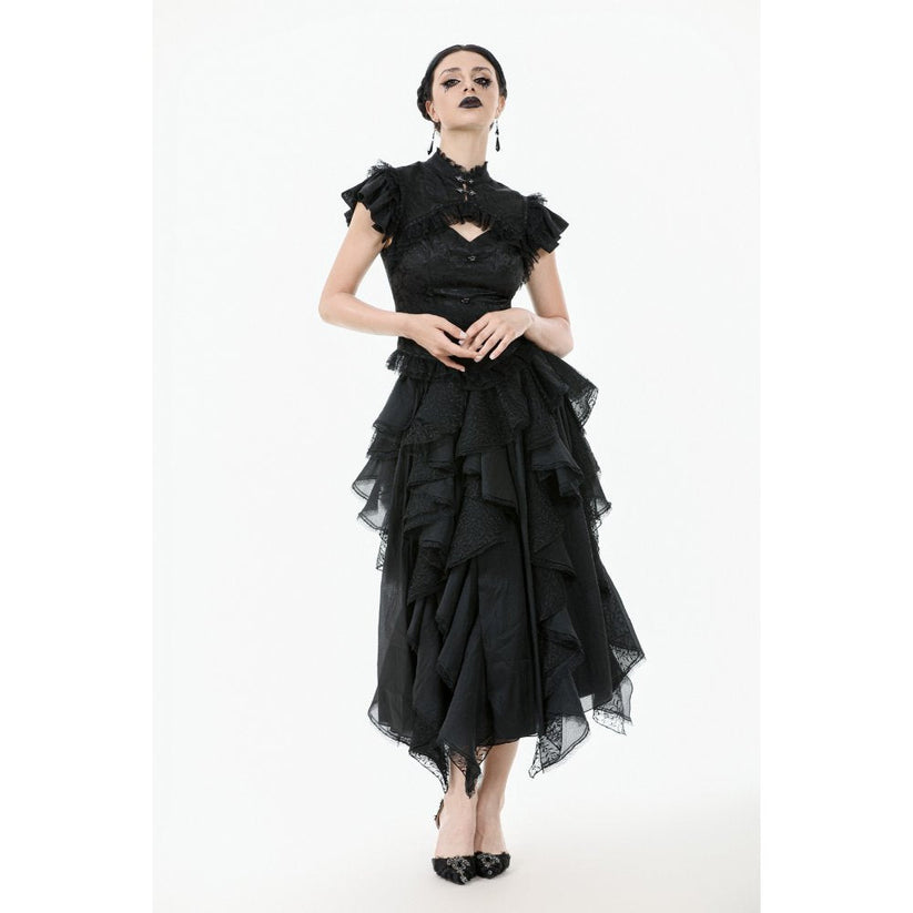 Dark in Love Women's Gothic Blouse Seraphine Lace Shoulder Top UK 8-18 - QHA UK