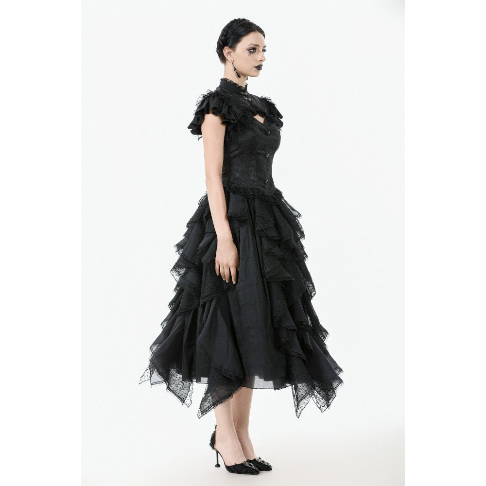 Dark in Love Women's Gothic Blouse Seraphine Lace Shoulder Top UK 8-18 - QHA UK