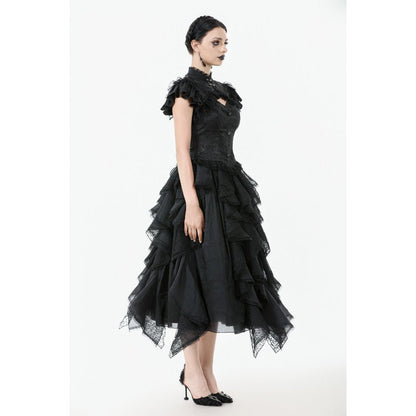 Dark in Love Women's Gothic Blouse Seraphine Lace Shoulder Top UK 8-18 - QHA UK