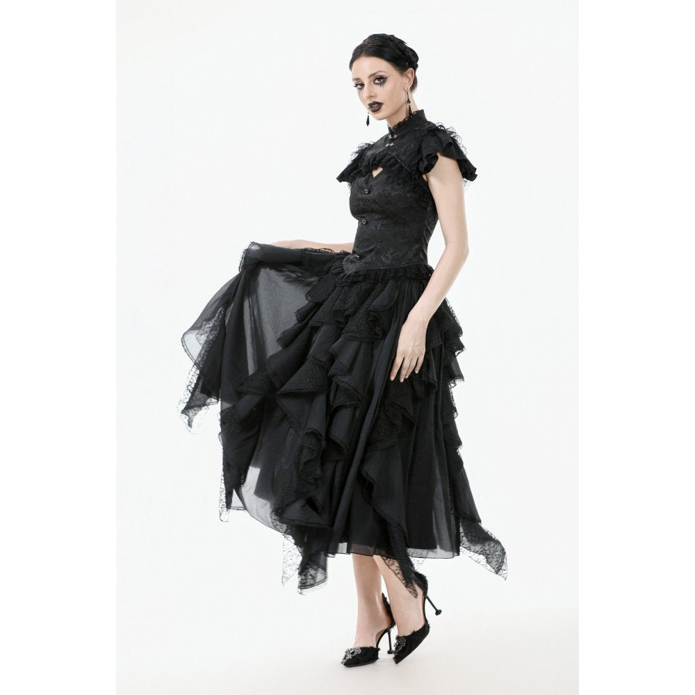 Dark in Love Women's Gothic Blouse Seraphine Lace Shoulder Top UK 8-18 - QHA UK