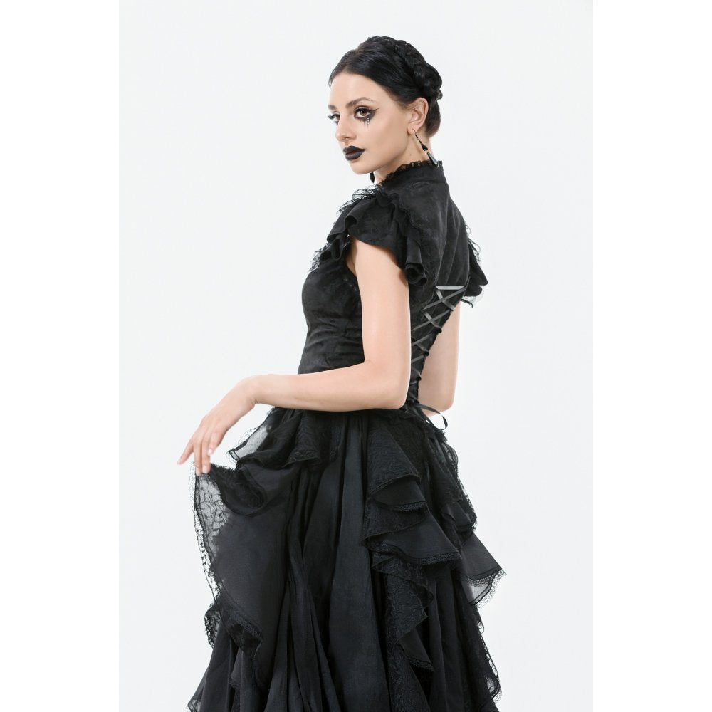 Dark in Love Women's Gothic Blouse Seraphine Lace Shoulder Top UK 8-18 - QHA UK