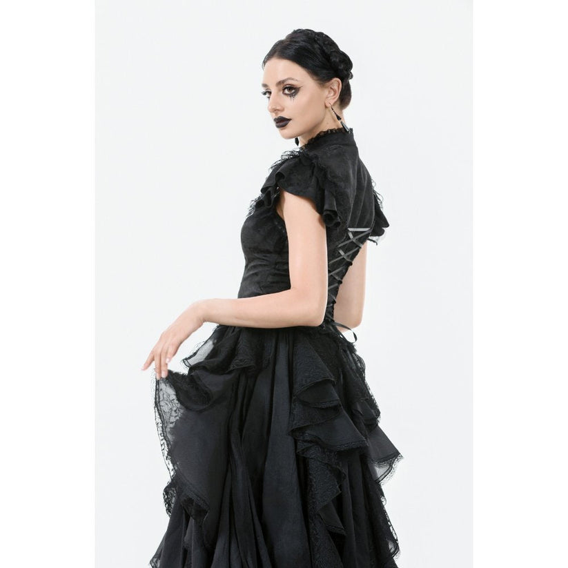 Dark in Love Women's Gothic Blouse Seraphine Lace Shoulder Top UK 8-18 - QHA UK