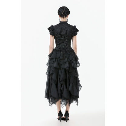Dark in Love Women's Gothic Blouse Seraphine Lace Shoulder Top UK 8-18 - QHA UK