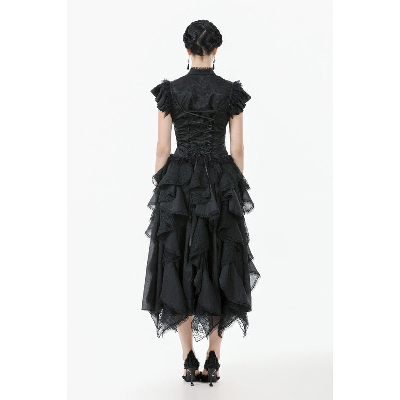 Dark in Love Women's Gothic Blouse Seraphine Lace Shoulder Top UK 8-18 - QHA UK