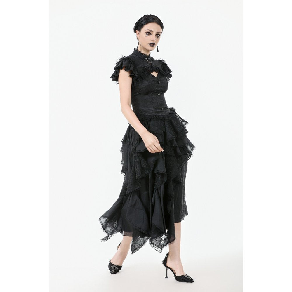Dark in Love Women's Gothic Blouse Seraphine Lace Shoulder Top UK 8-18 - QHA UK