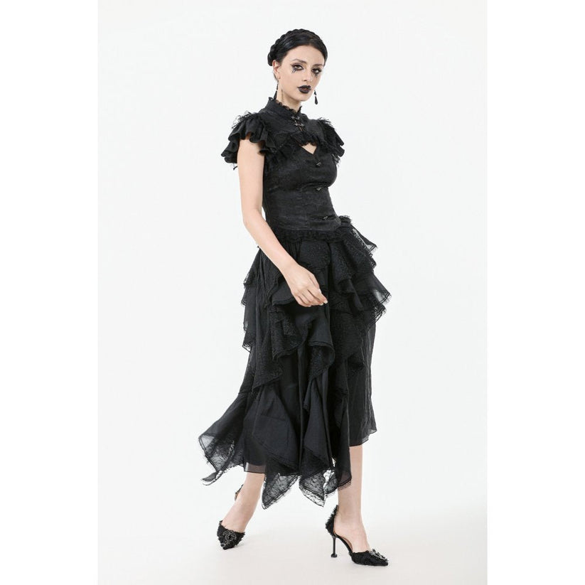 Dark in Love Women's Gothic Blouse Seraphine Lace Shoulder Top UK 8-18 - QHA UK