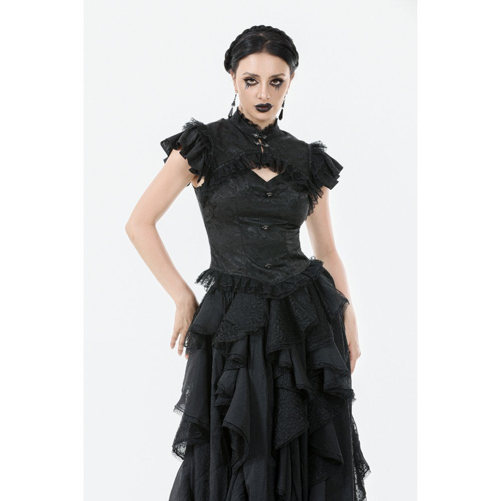 Dark in Love Women's Gothic Blouse Seraphine Lace Shoulder Top UK 8-18 - QHA UK