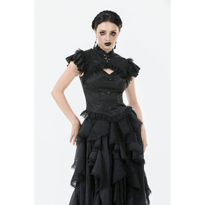 Dark in Love Women's Gothic Blouse Seraphine Lace Shoulder Top UK 8-18 - QHA UK