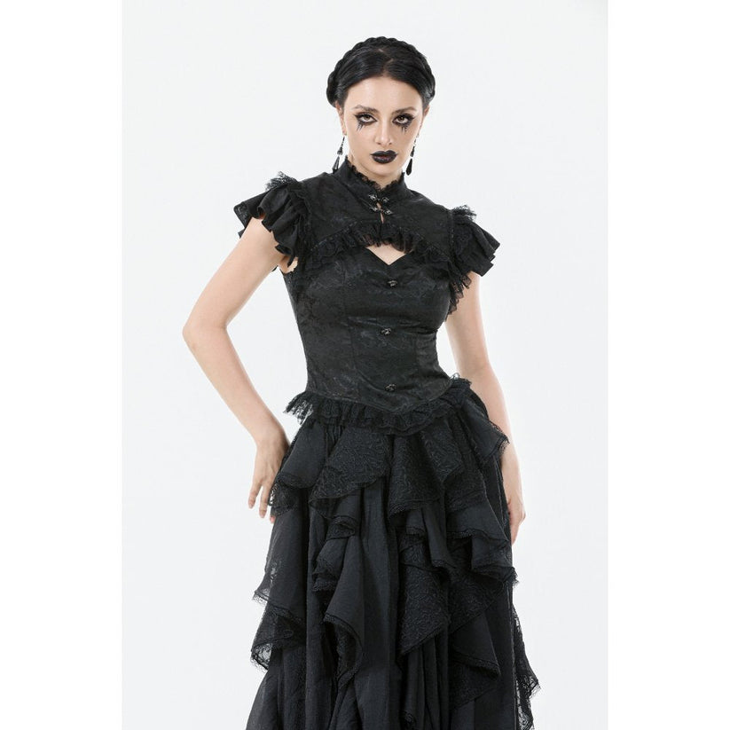 Dark in Love Women's Gothic Blouse Seraphine Lace Shoulder Top UK 8-18 - QHA UK